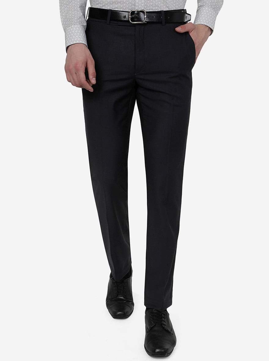 Grey Solid Slim Fit Formal Trouser | Metal
