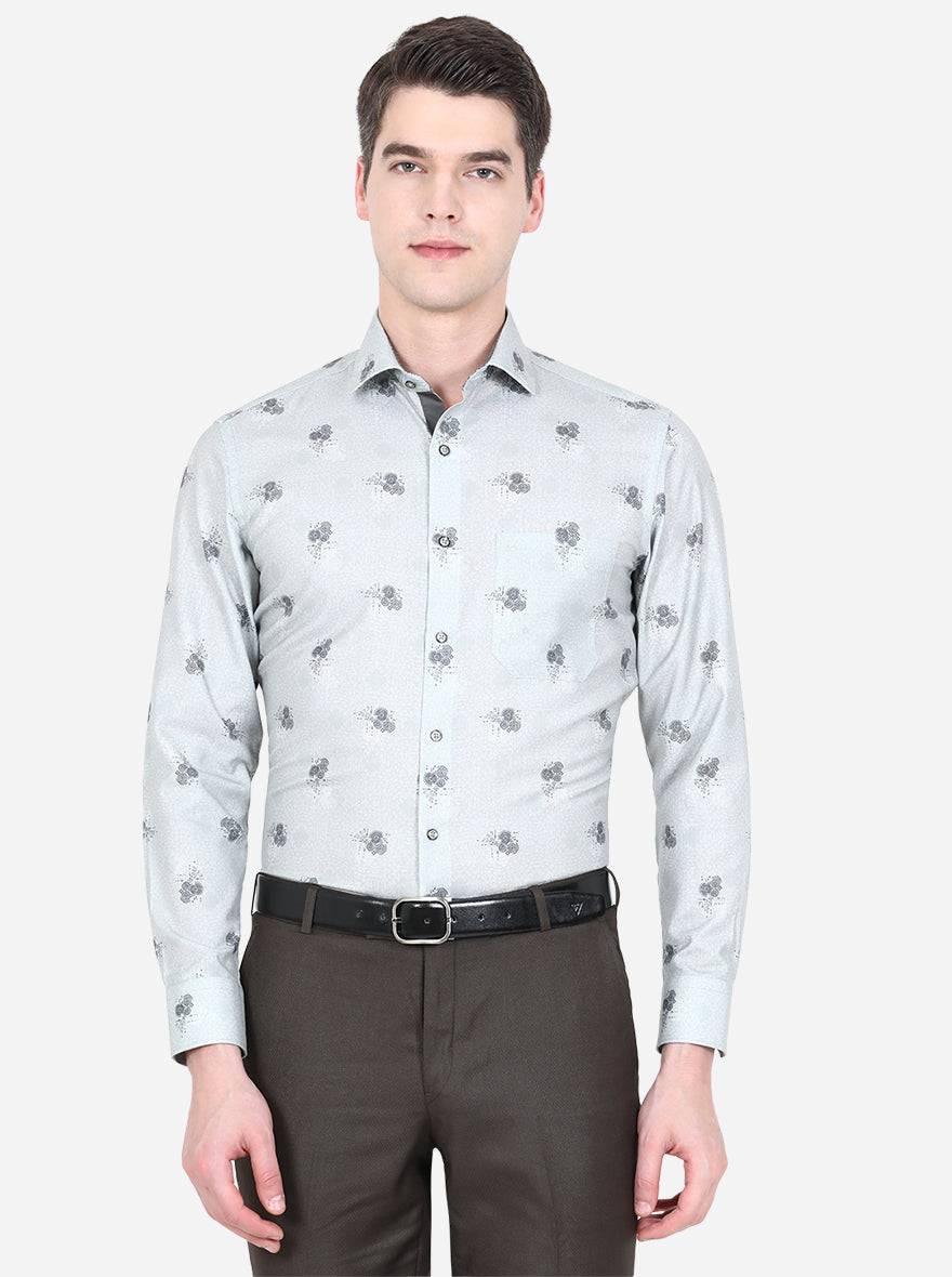 Light Blue Printed Slim Fit Party Wear Shirt | Greenfibre