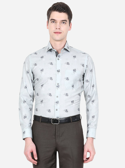 Light Blue Printed Slim Fit Party Wear Shirt | Greenfibre