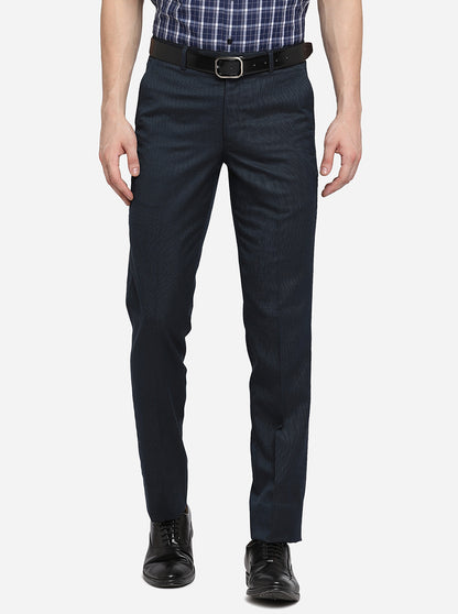 Navy Blue Solid Slim Fit Formal Trouser | Metal