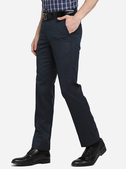 Navy Blue Solid Slim Fit Formal Trouser | Metal