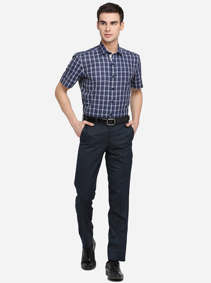 Navy Blue Solid Slim Fit Formal Trouser | Metal