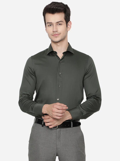 Bottle Green Solid Slim Fit Party Wear Shirt | Wyre