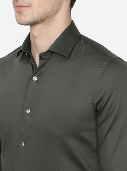 Bottle Green Solid Slim Fit Party Wear Shirt | Wyre