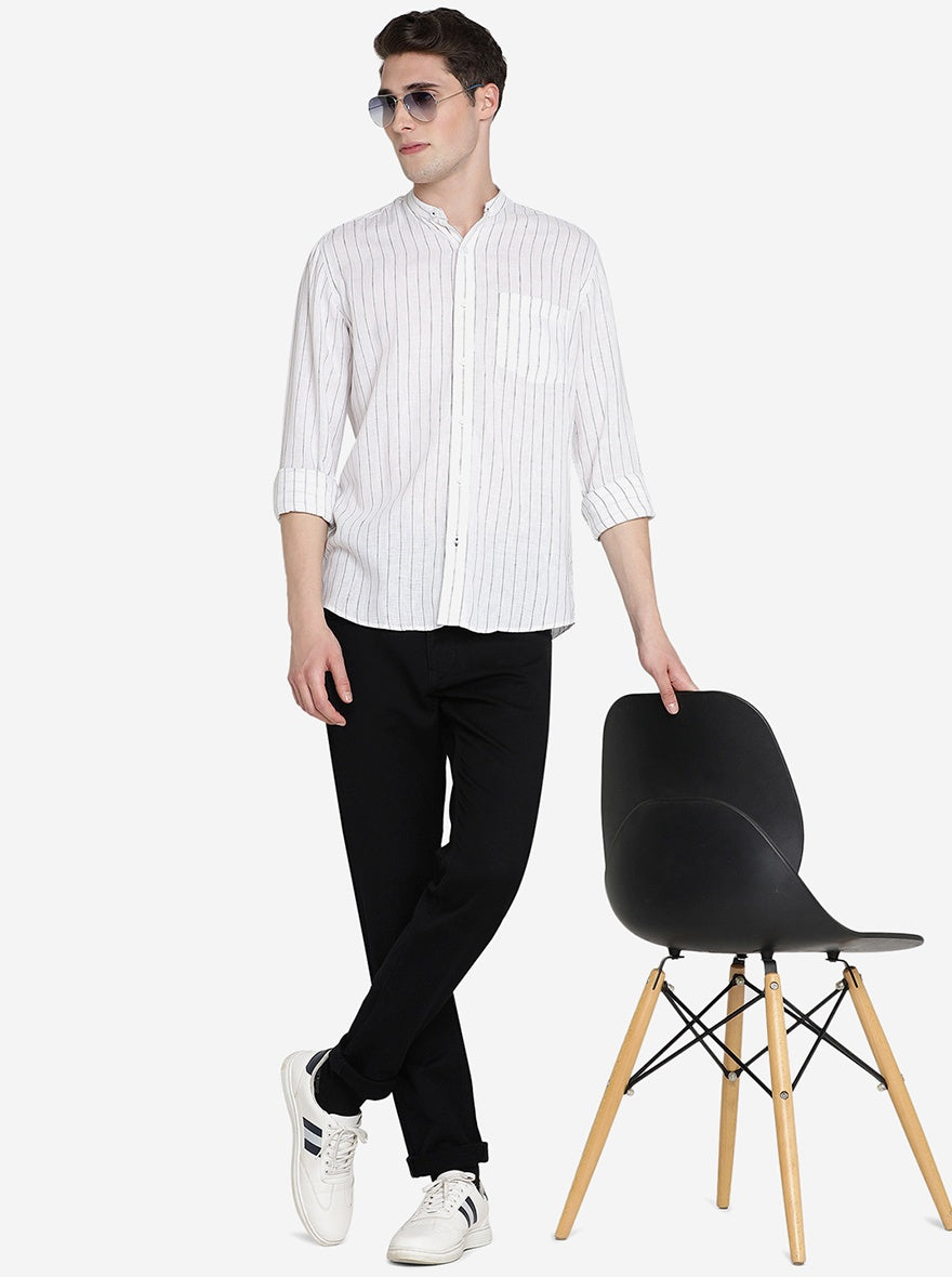 White Striped Slim Fit Semi Casual Shirt | JadeBlue