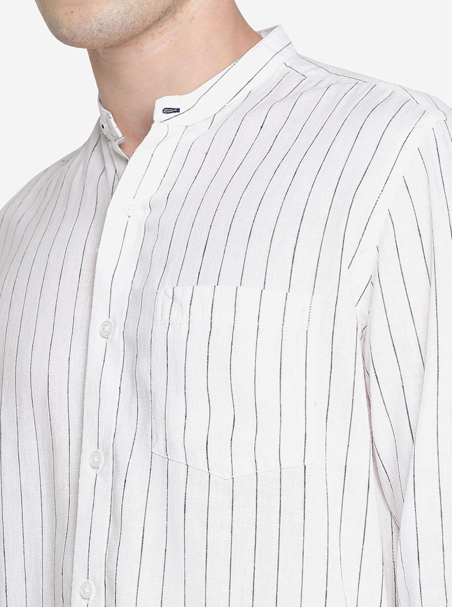 White Striped Slim Fit Semi Casual Shirt | JadeBlue