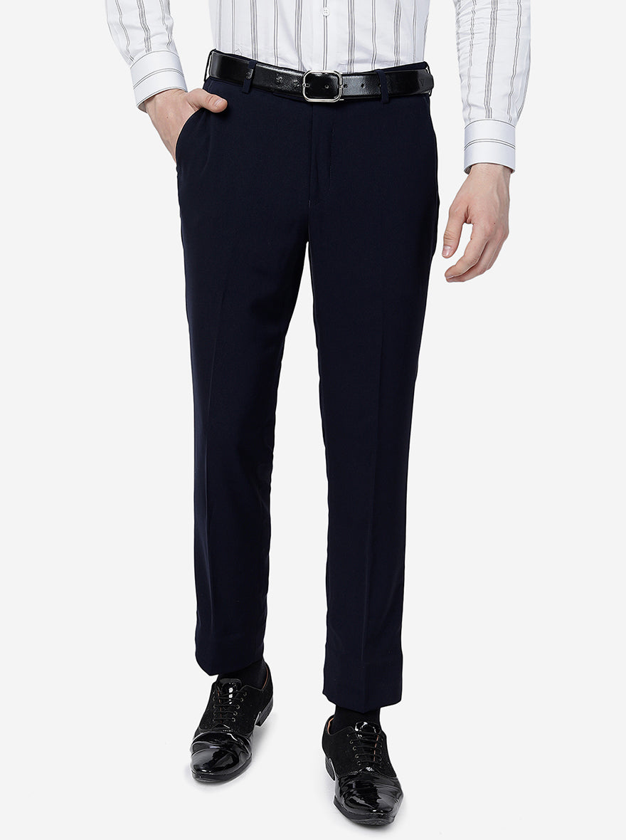 Navy Blue Solid Slim Fit Formal Trouser | JB Studio
