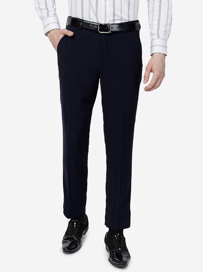 Navy Blue Solid Slim Fit Formal Trouser | JB Studio