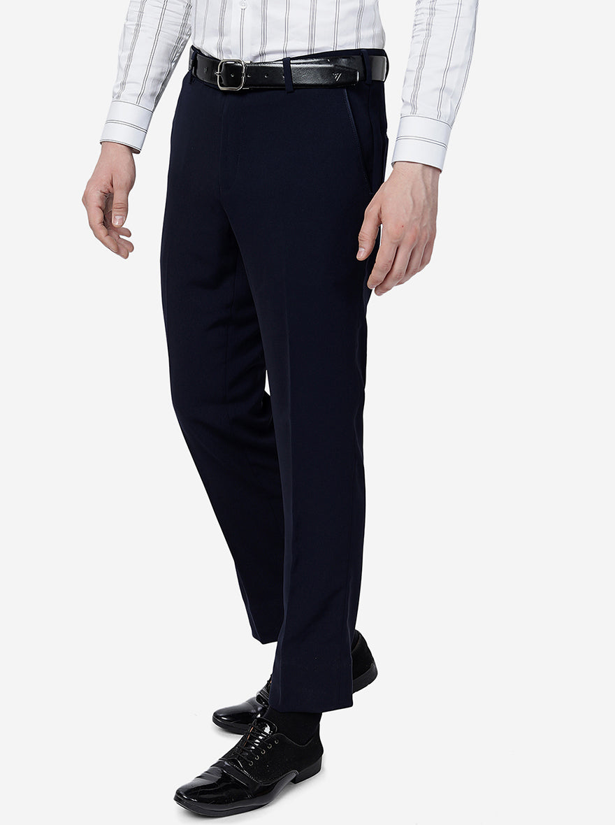 Navy Blue Solid Slim Fit Formal Trouser | JB Studio