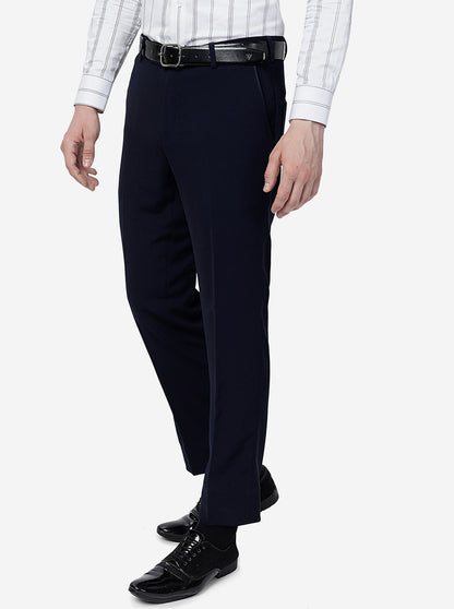 Navy Blue Solid Slim Fit Formal Trouser | JB Studio