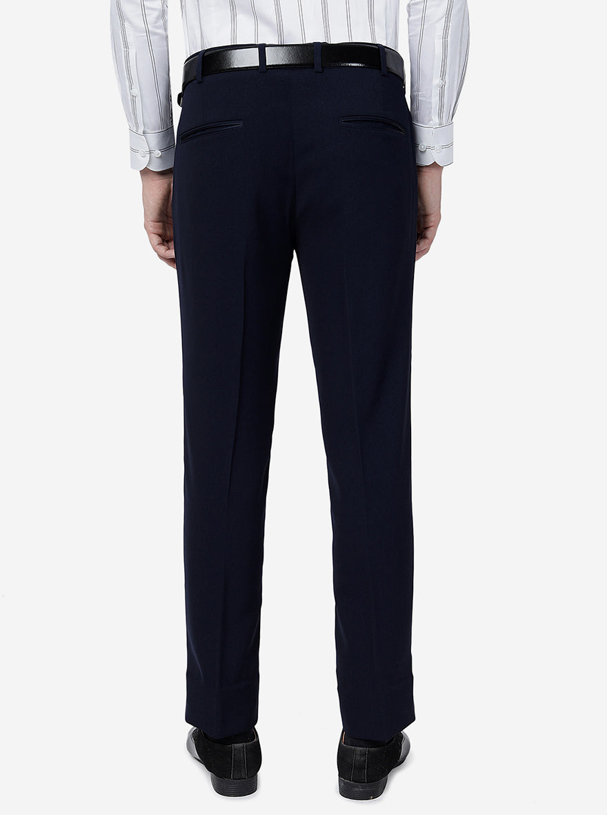 Navy Blue Solid Slim Fit Formal Trouser | JB Studio