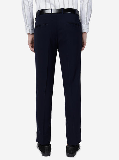 Navy Blue Solid Slim Fit Formal Trouser | JB Studio