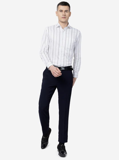 Navy Blue Solid Slim Fit Formal Trouser | JB Studio
