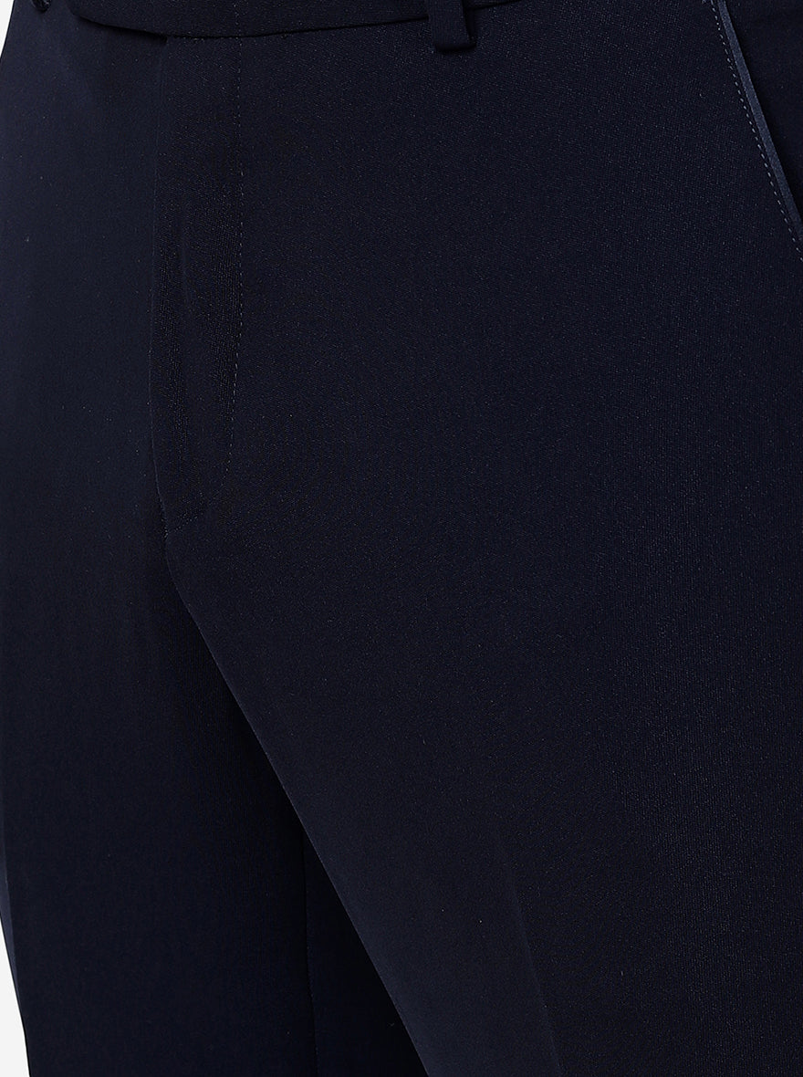 Navy Blue Solid Slim Fit Formal Trouser | JB Studio