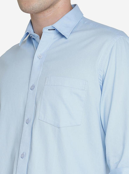 Blue Solid Slim Fit Semi Casual Shirt | JadeBlue