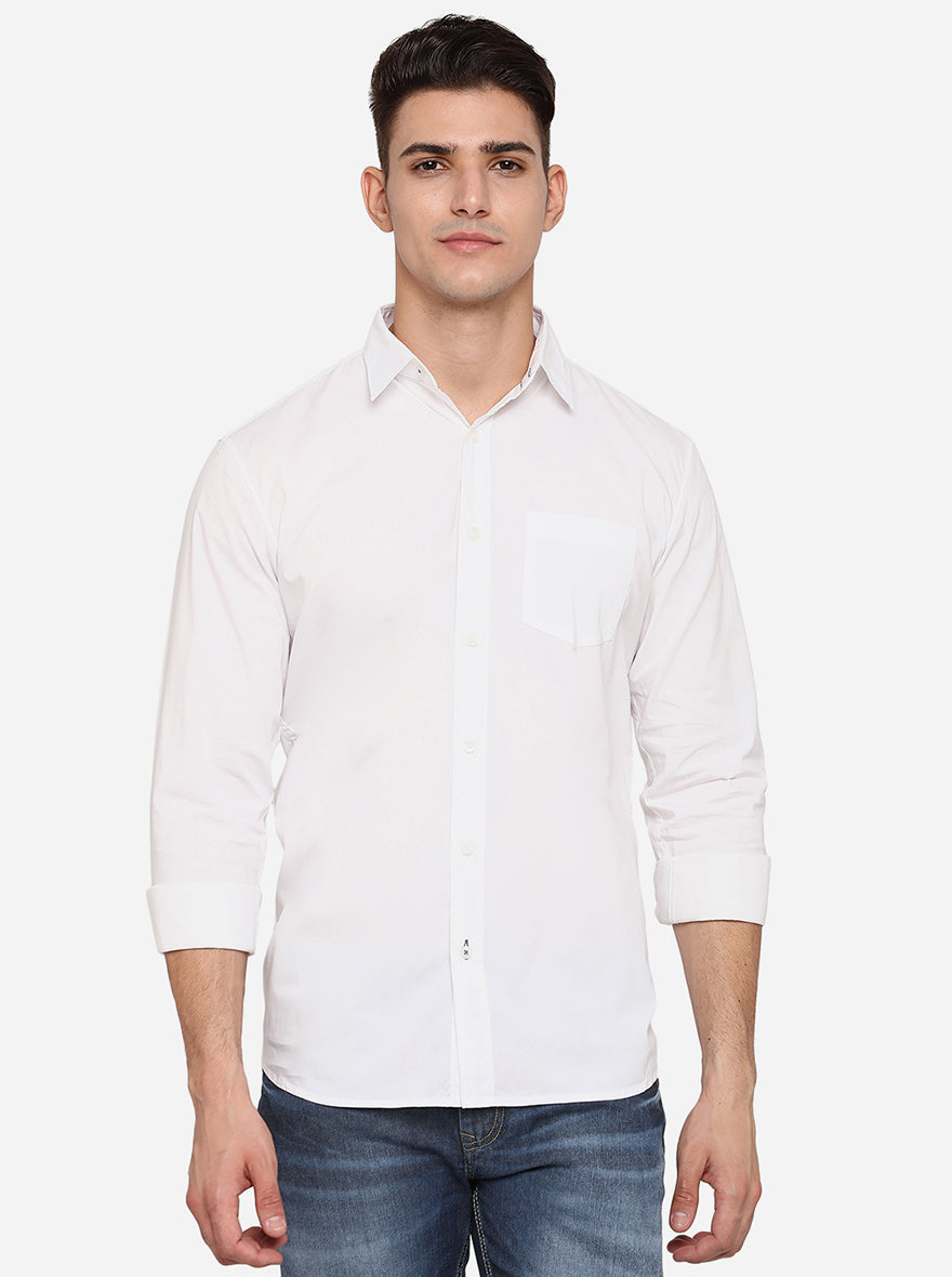 Bright White Solid Slim Fit Semi Casual Shirt | JadeBlue