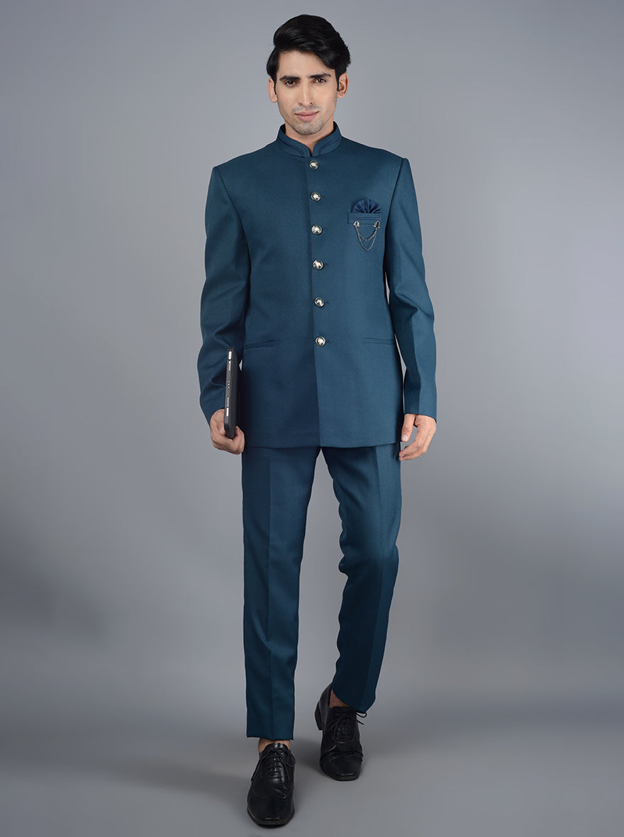 Terry rayon jodhpuri suit in teal blue color - G3-MCO1158 | G3fashion.com