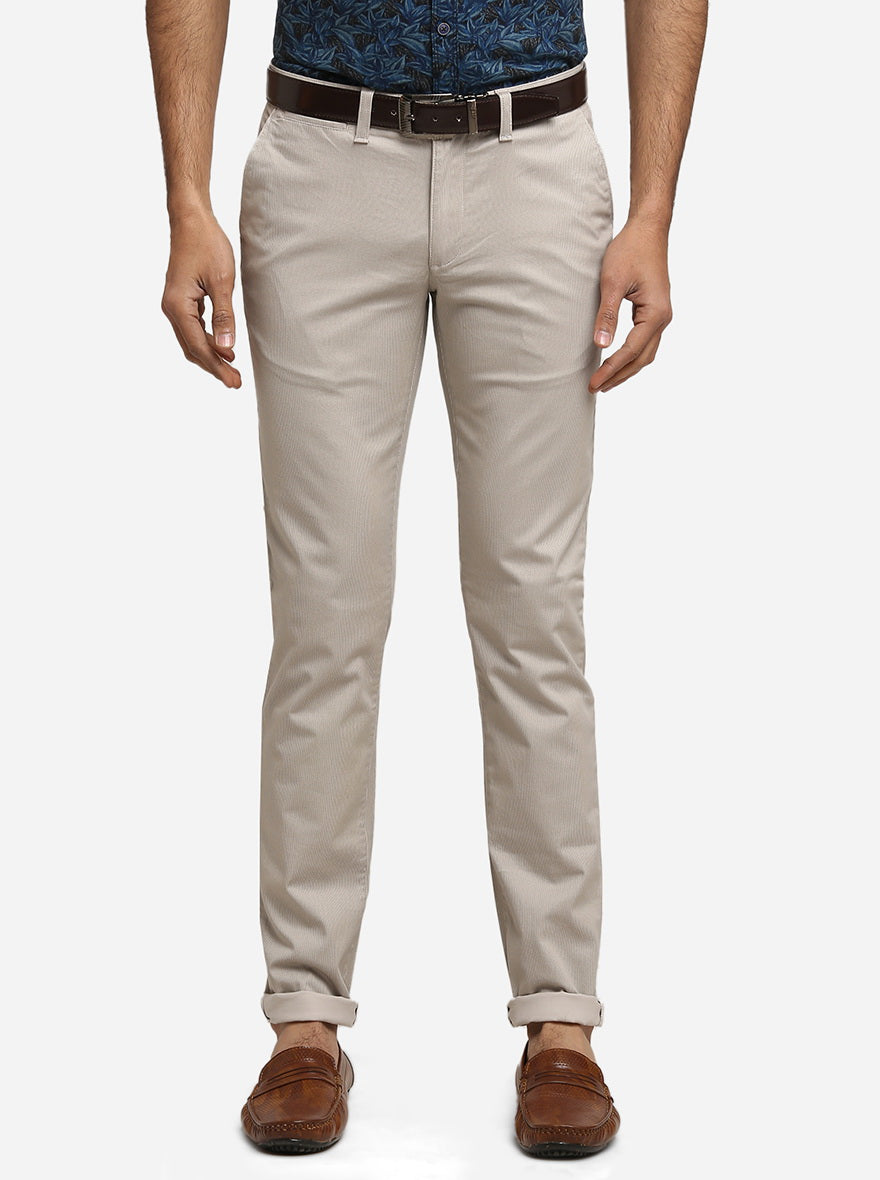 Soft Beige Solid Super Slim Fit Casual Trouser | Greenfibre