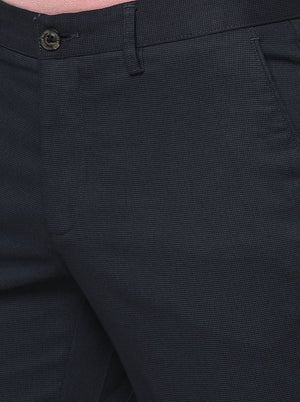 Navy Blue Solid Uno Fit Casual Trouser | JadeBlue