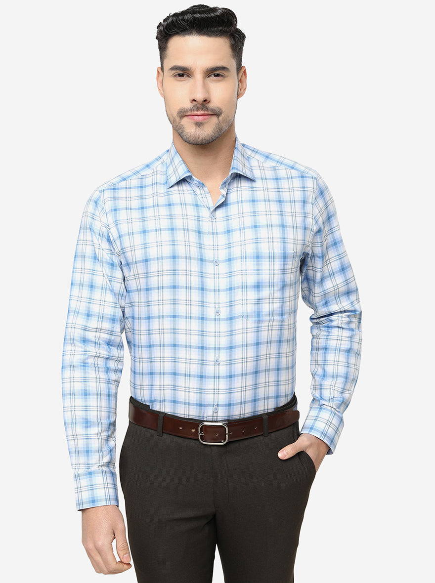 Blue Checked Slim Fit Formal Shirt | Metal