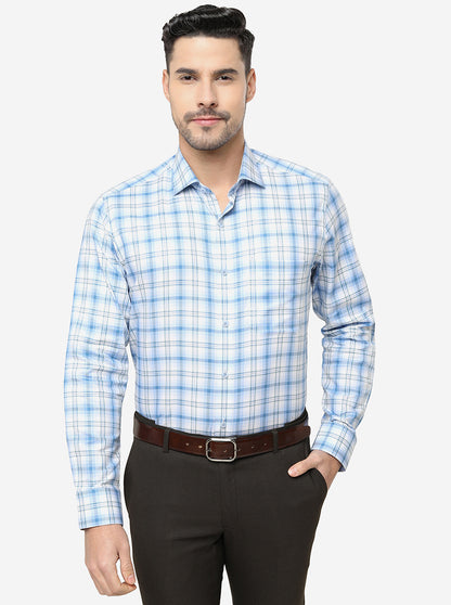 Blue Checked Slim Fit Formal Shirt | Metal