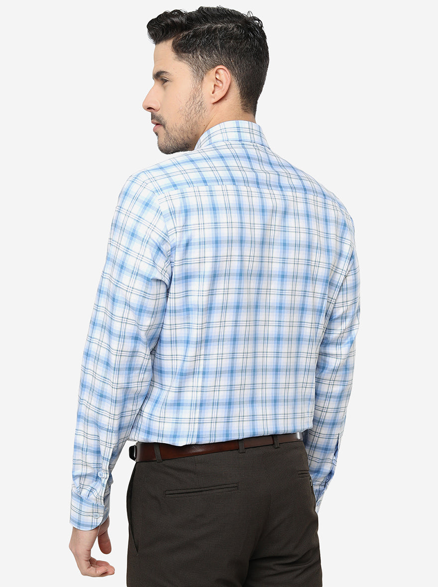 Blue Checked Slim Fit Formal Shirt | Metal