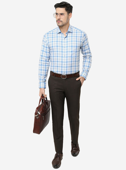 Blue Checked Slim Fit Formal Shirt | Metal
