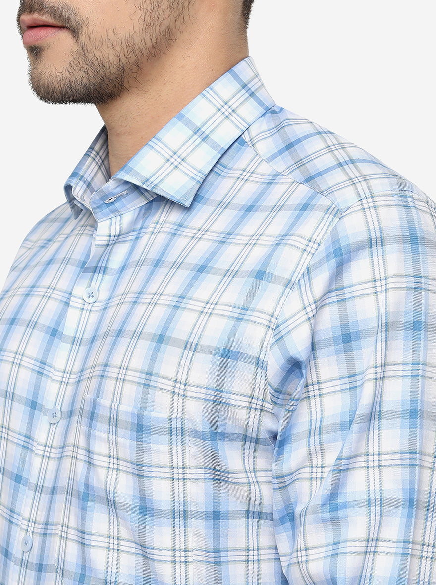 Blue Checked Slim Fit Formal Shirt | Metal