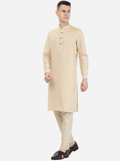 Wooden Yellow Solid Regular Fit Modi Kurta | JadeBlue