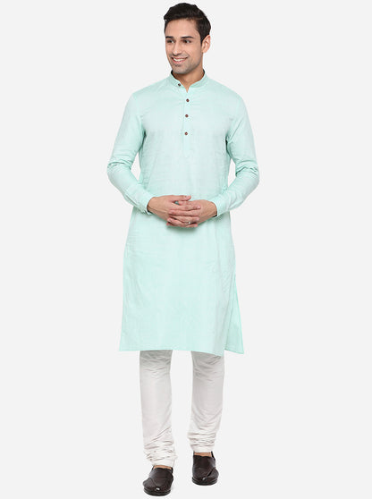 Light Blue Solid Regular Fit Modi Kurta | JadeBlue