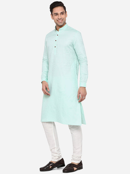 Light Blue Solid Regular Fit Modi Kurta | JadeBlue