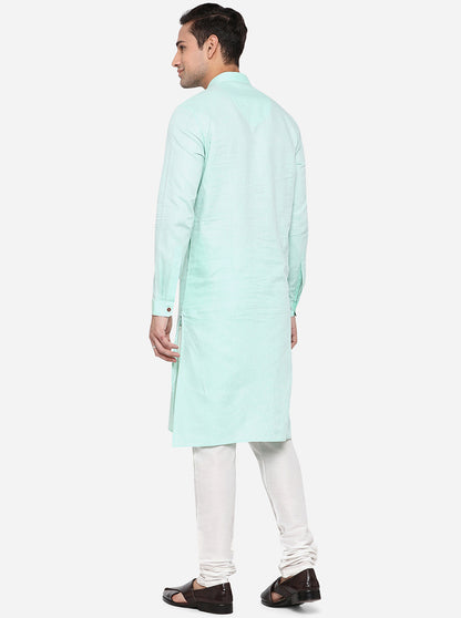 Light Blue Solid Regular Fit Modi Kurta | JadeBlue