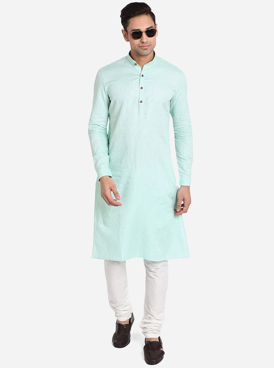 Light Blue Solid Regular Fit Modi Kurta | JadeBlue