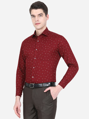 Maroon Printed Slim Fit Formal Shirt | Metal