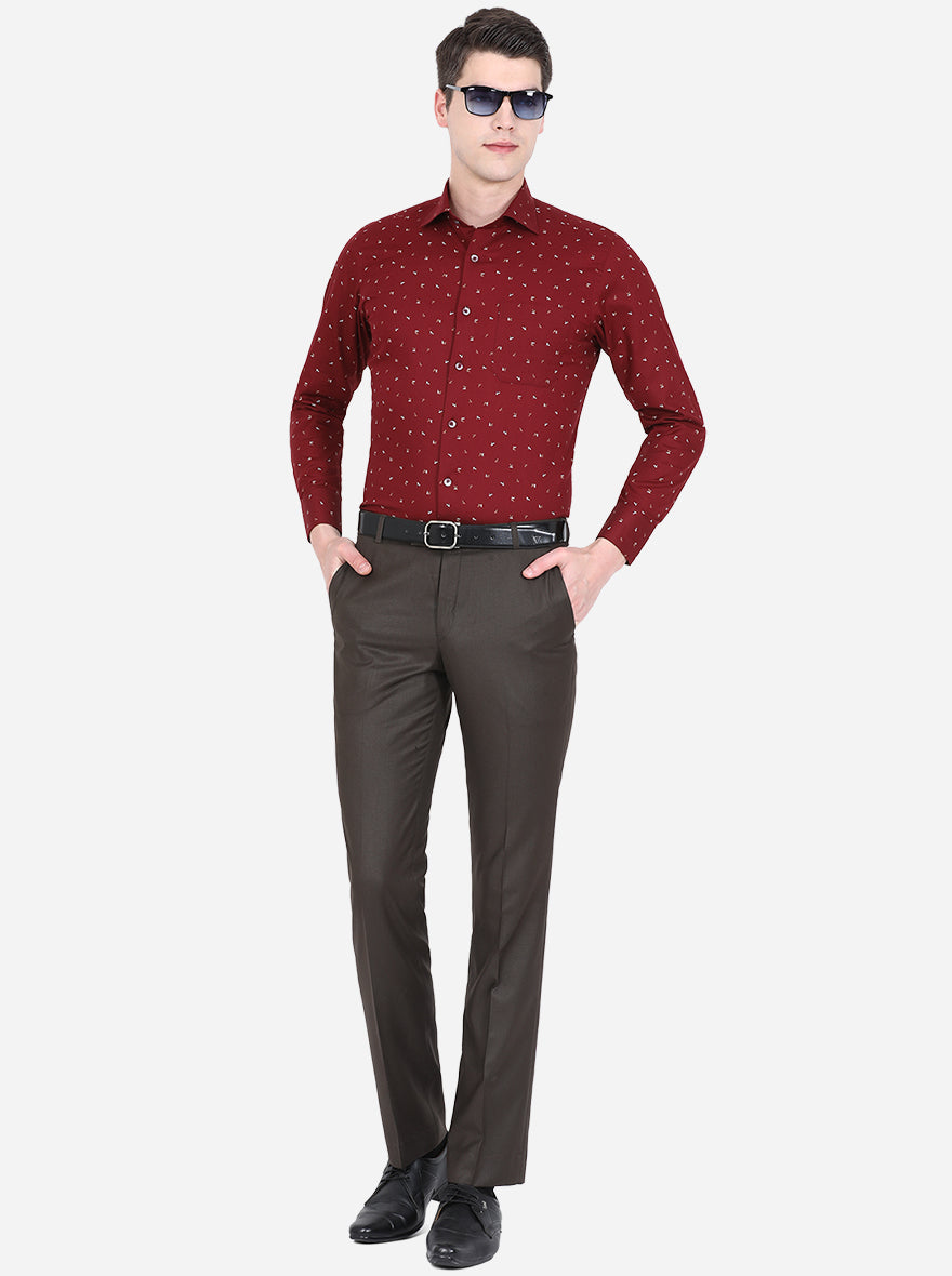Maroon Printed Slim Fit Formal Shirt | Metal