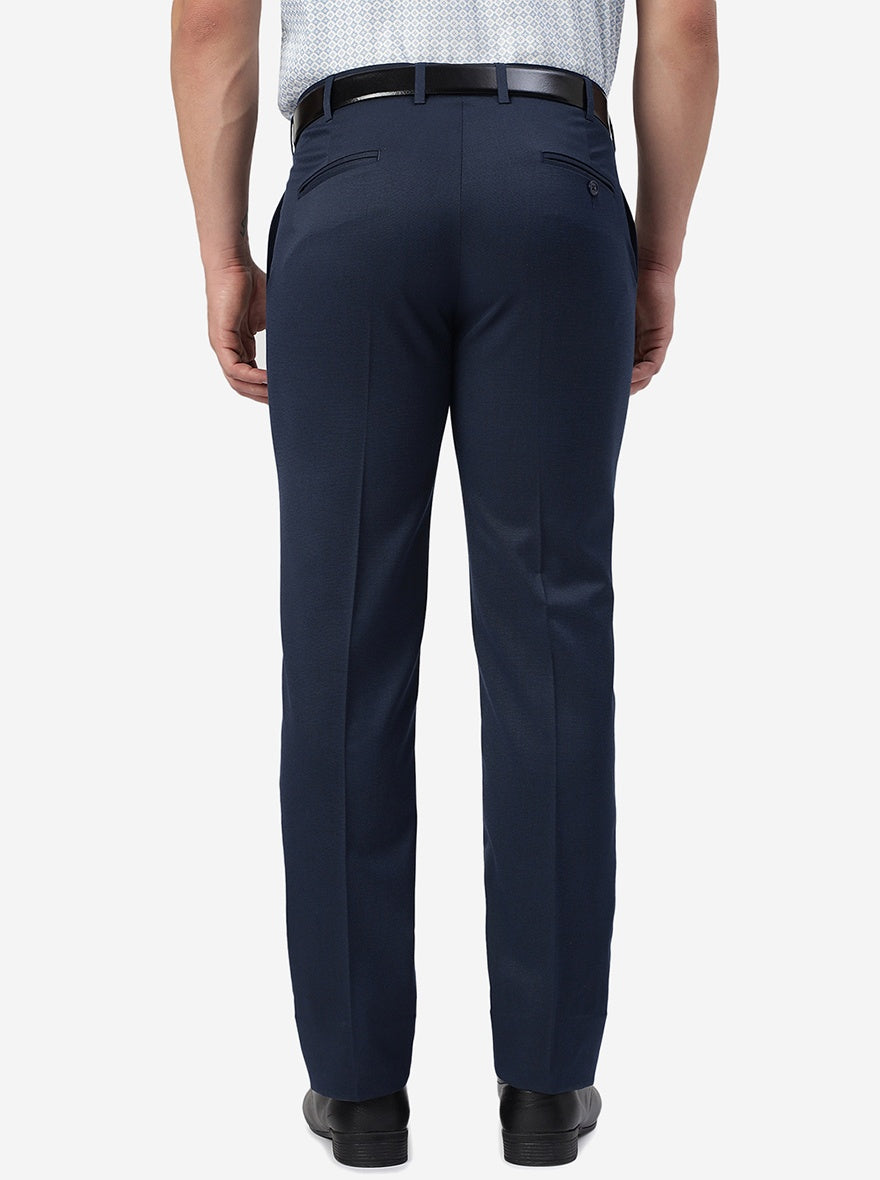 Blue Solid Slim Fit Formal Trouser | Greenfibre