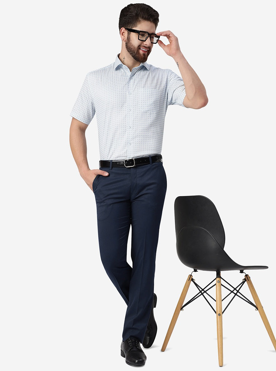Blue Solid Slim Fit Formal Trouser | Greenfibre