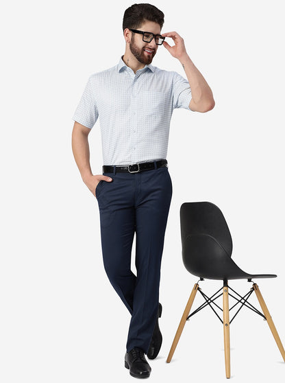 Blue Solid Slim Fit Formal Trouser | Greenfibre