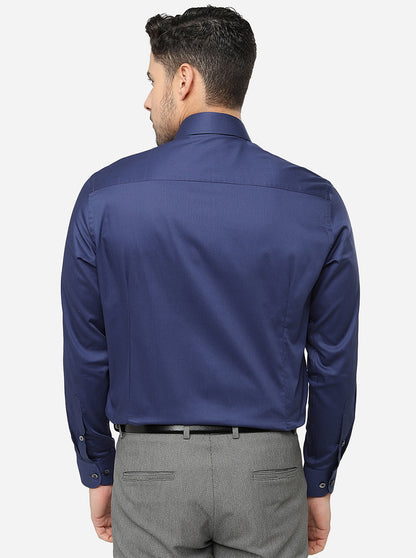 Navy Blue Solid Slim Fit Formal Shirt | Metal