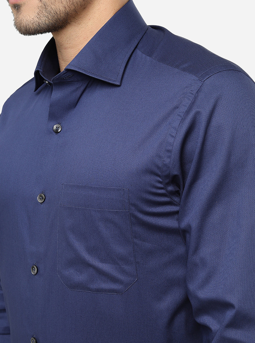 Navy Blue Solid Slim Fit Formal Shirt | Metal