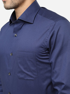 Navy Blue Solid Slim Fit Formal Shirt | Metal