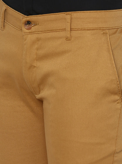 Khaki Solid Super Slim Fit Casual Trouser | Greenfibre