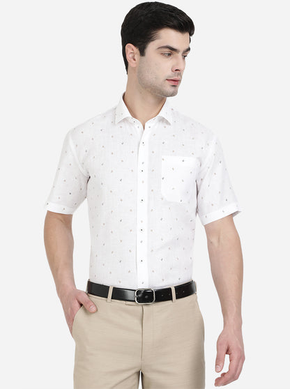 White & Brown Printed Regular Fit Formal Shirt | JadeBlue