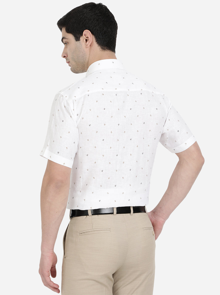 White & Brown Printed Regular Fit Formal Shirt | JadeBlue