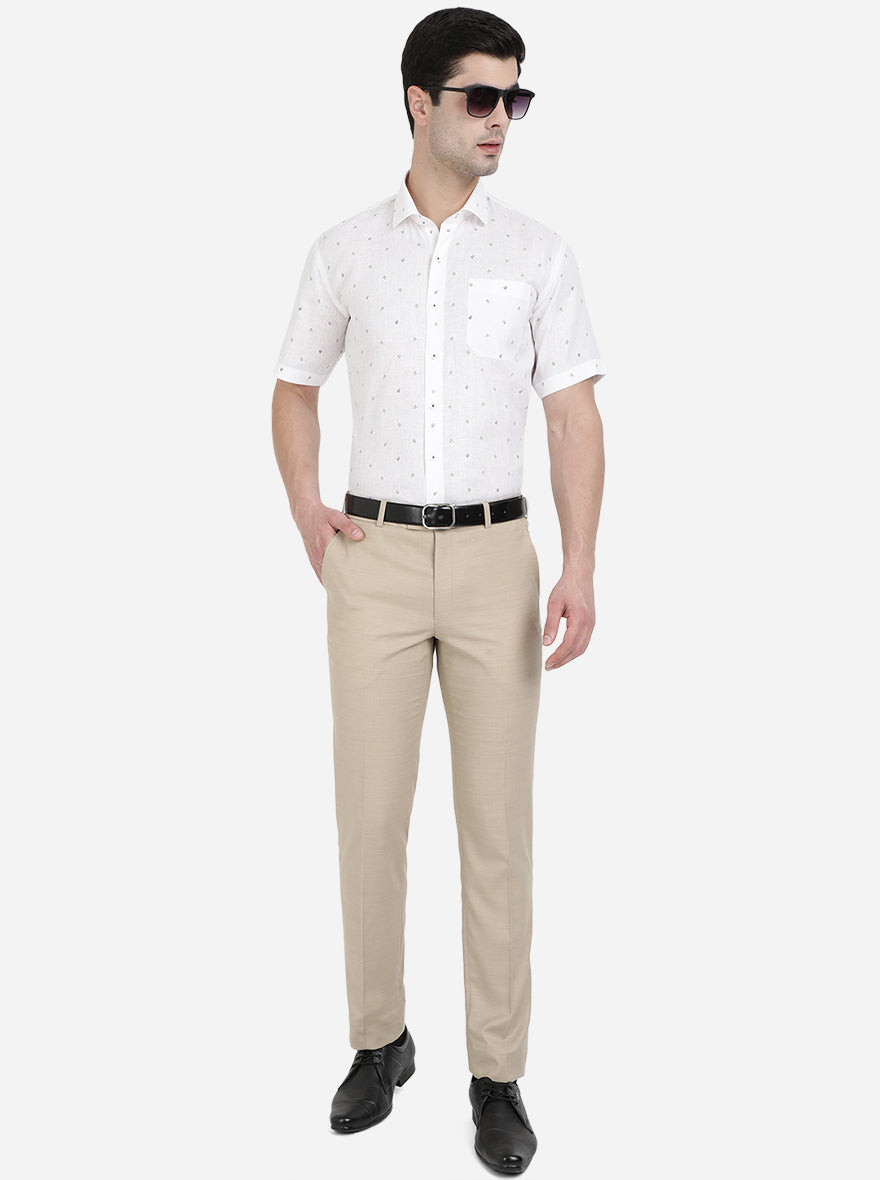 White & Brown Printed Regular Fit Formal Shirt | JadeBlue