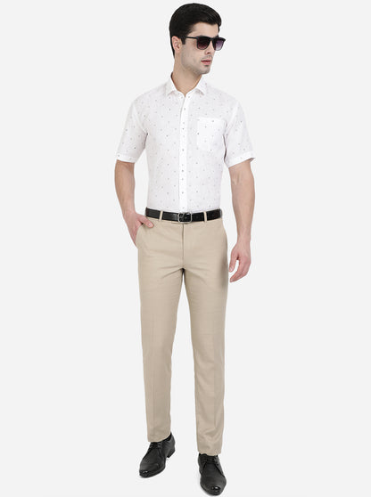 White & Brown Printed Regular Fit Formal Shirt | JadeBlue