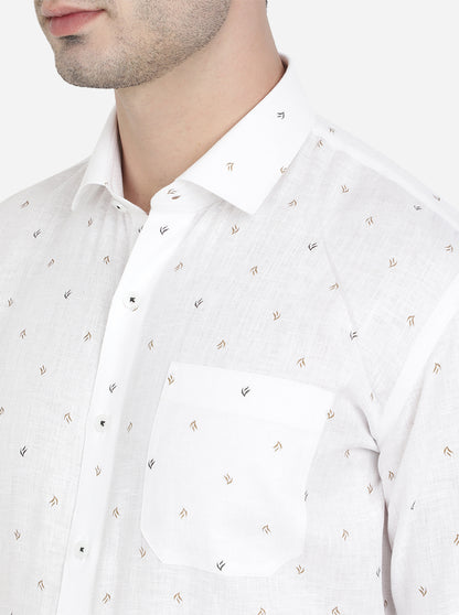 White & Brown Printed Regular Fit Formal Shirt | JadeBlue