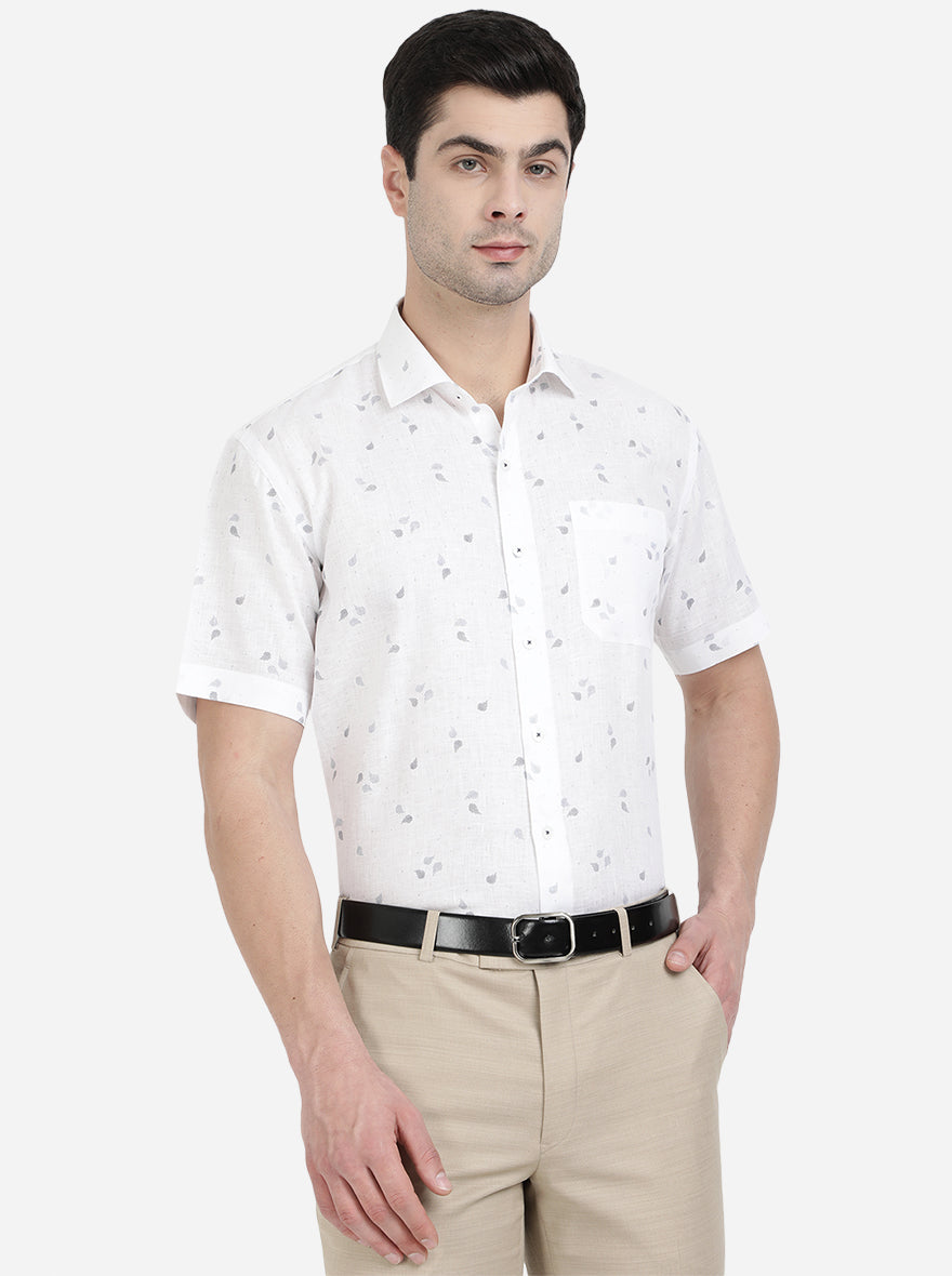White Printed Regular Fit Formal Shirt | JadeBlue
