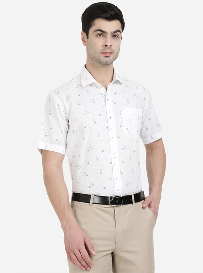White Printed Regular Fit Formal Shirt | JadeBlue