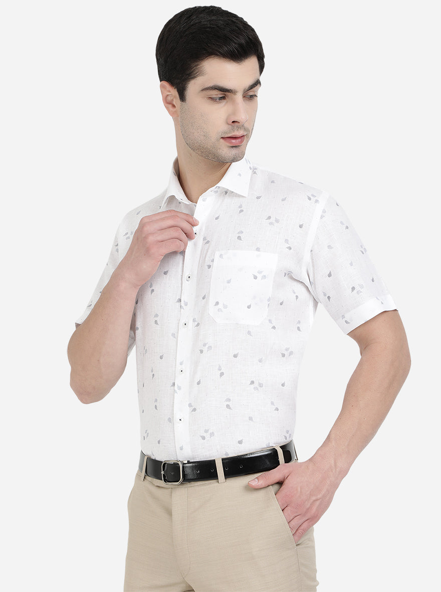 White Printed Regular Fit Formal Shirt | JadeBlue